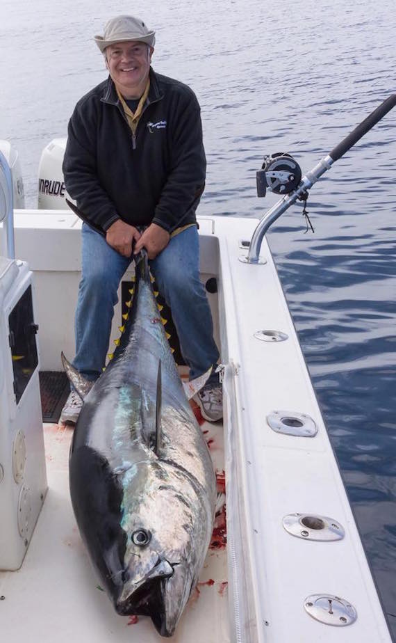 My Fishing Cape Cod member Jeff Moore  with a giant tuna aboard Cape Star Charters with Cullen Lundholm
