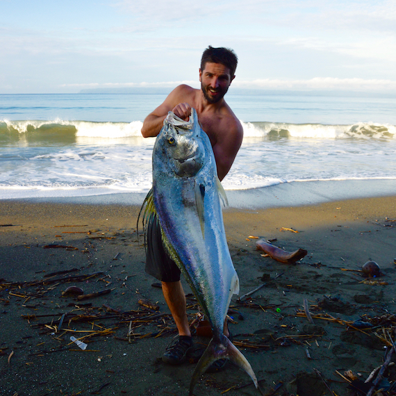 giant roosterfish caught from shore in Costa Rica
